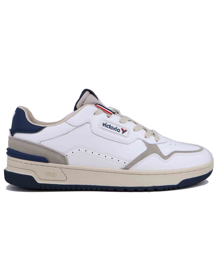 Spatarella Sneakers uomo in pelle bianca con riporti blu Qualità Garantita