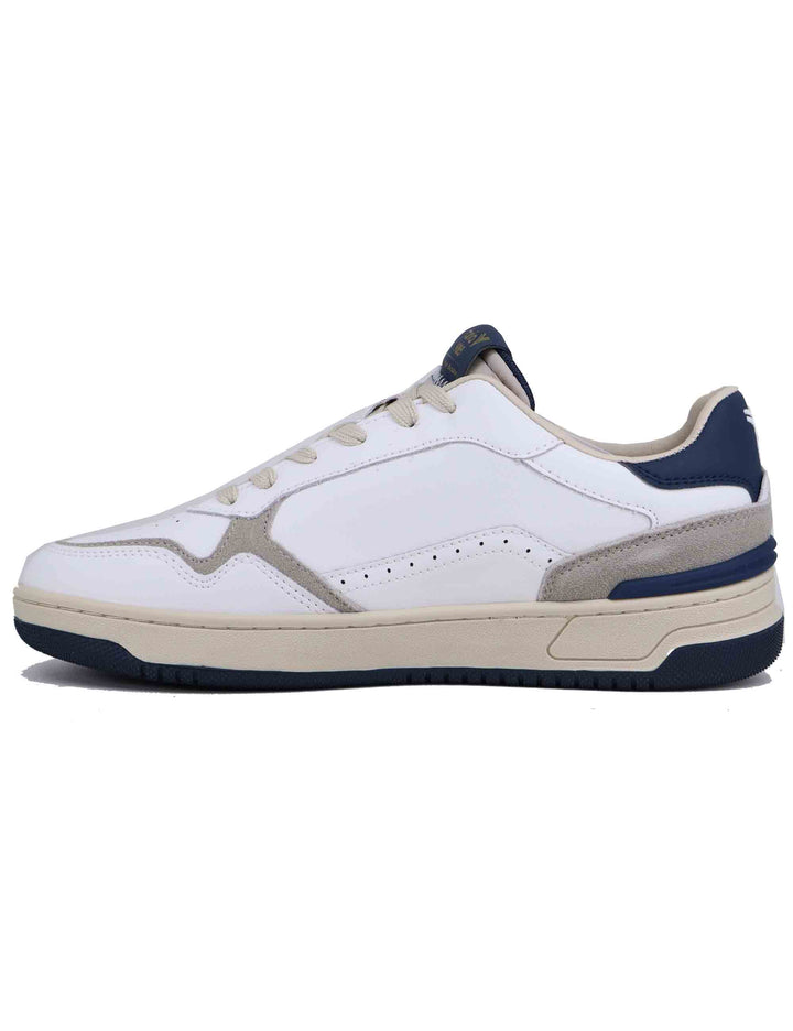 Spatarella Sneakers uomo in pelle bianca con riporti blu Qualità Garantita