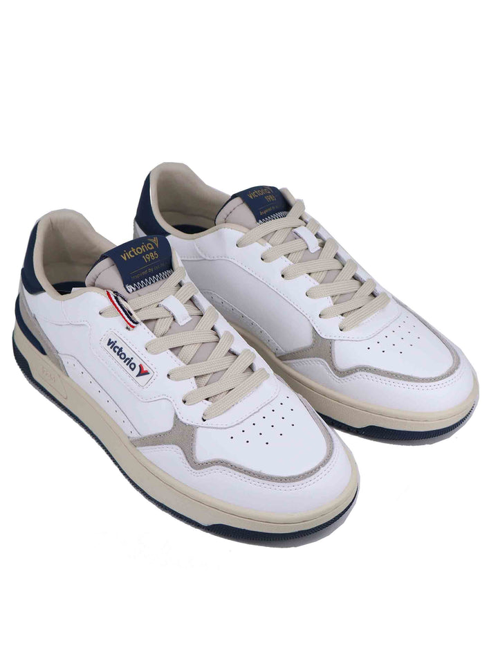 Spatarella Sneakers uomo in pelle bianca con riporti blu Qualità Garantita