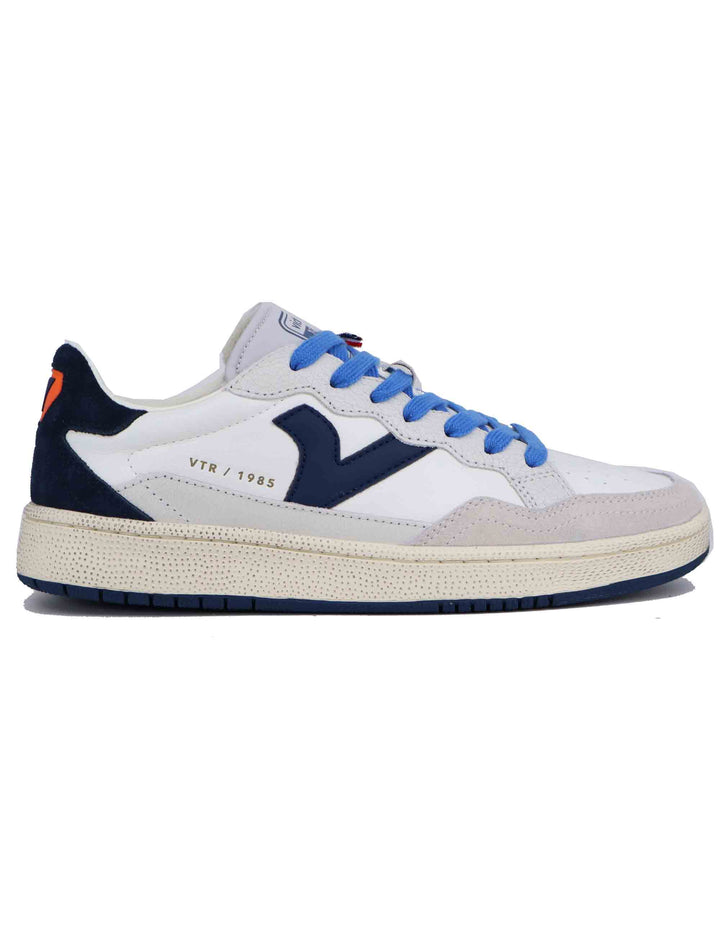 Spatarella Sneakers uomo in pelle bianca con riporti blu Negozi Online
