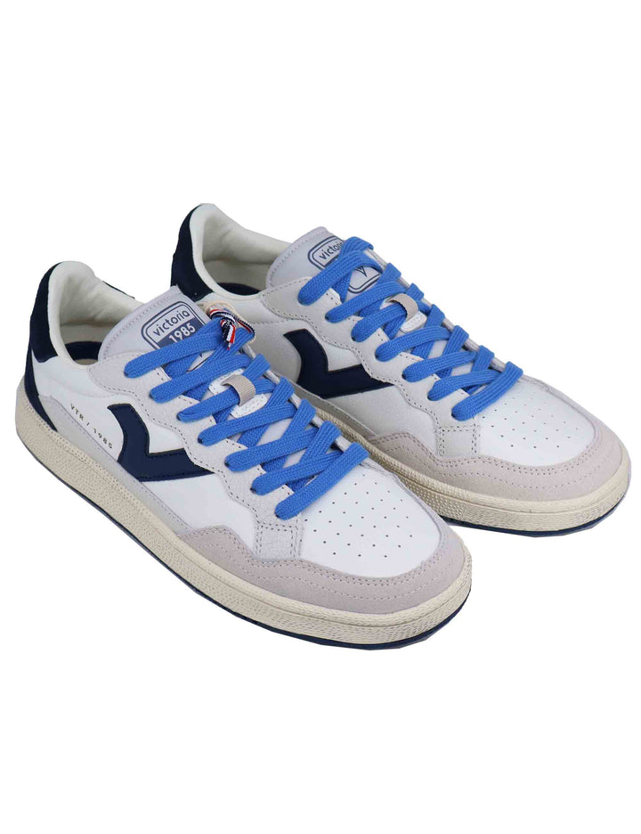 Spatarella Sneakers uomo in pelle bianca con riporti blu Negozi Online