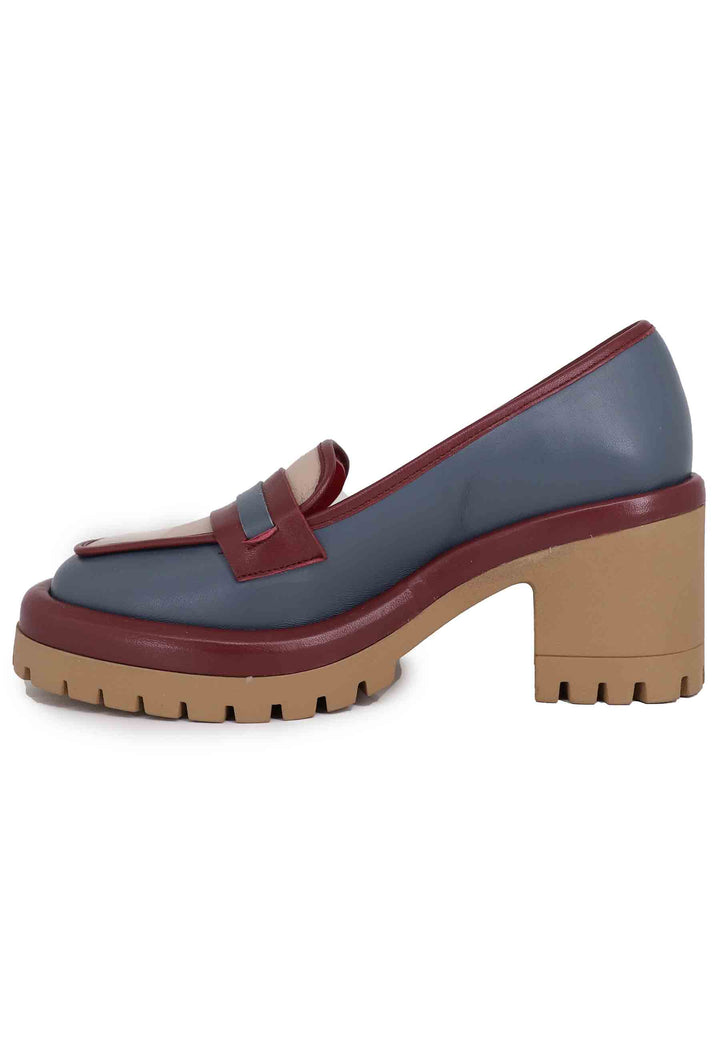 Spatarella Mocassini donna in pelle blu con suola alta in gomma Promozione Limitata
