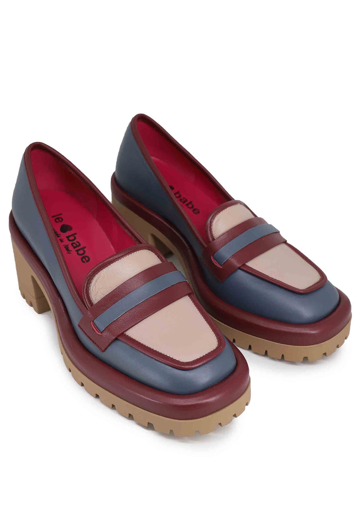 Spatarella Mocassini donna in pelle blu con suola alta in gomma Promozione Limitata