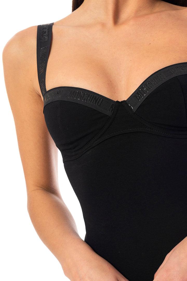 Spatarella Body donna in jersey cotone nero Outlet