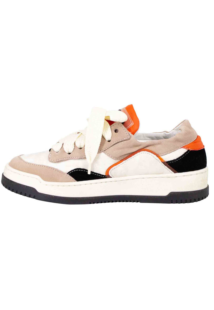 Spatarella Sneakers donna in pelle beige e taupe con fondo gomma Hotsell