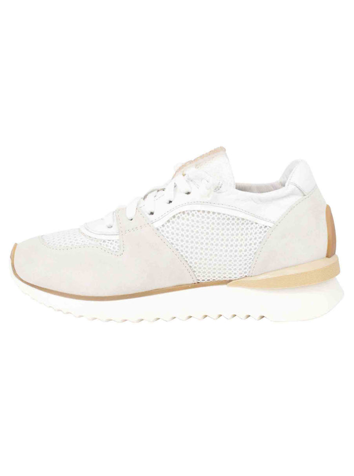 Spatarella Sneakers donna in pelle e tessuto bianco fondo running Vendita Calda