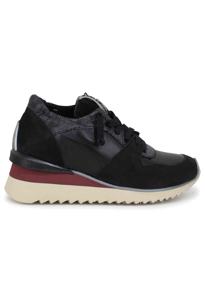Spatarella Sneakers donna in pelle nera con fondo zeppa Vendita Economica
