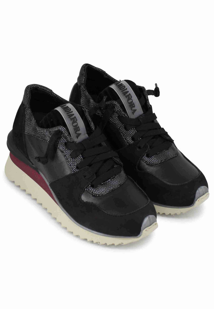 Spatarella Sneakers donna in pelle nera con fondo zeppa Vendita Economica