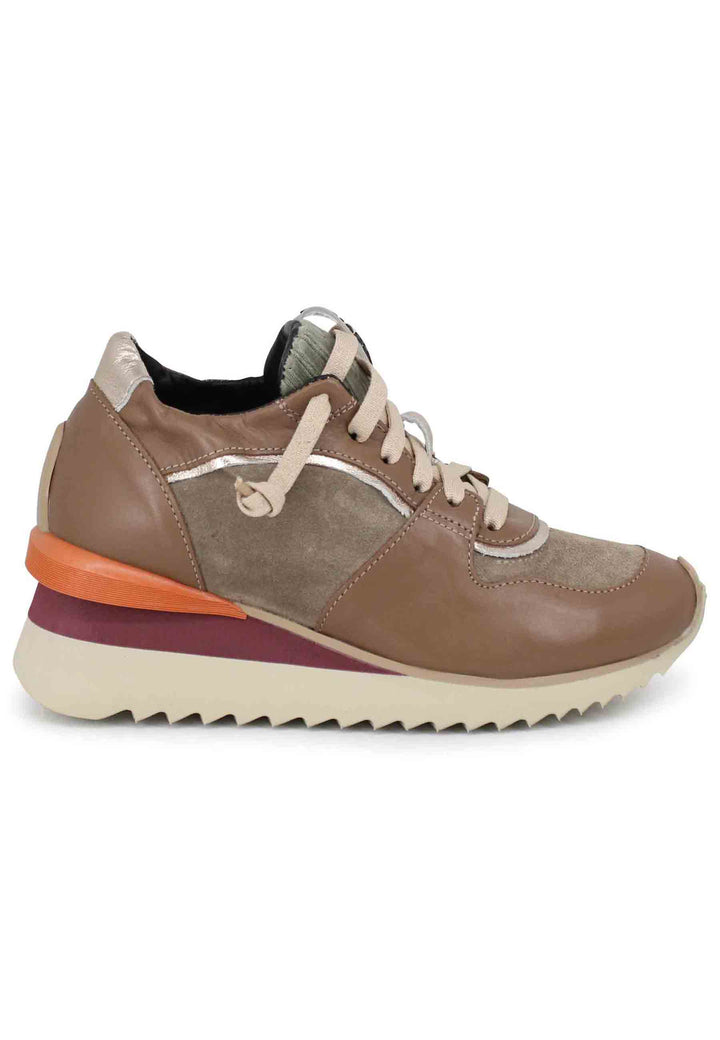 Spatarella Sneakers donna in pelle taupe con fondo zeppa Vendite Flash