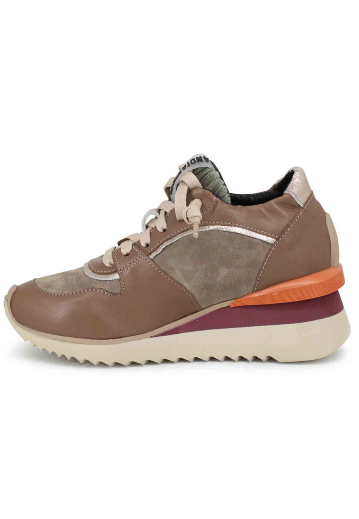 Spatarella Sneakers donna in pelle taupe con fondo zeppa Vendite Flash
