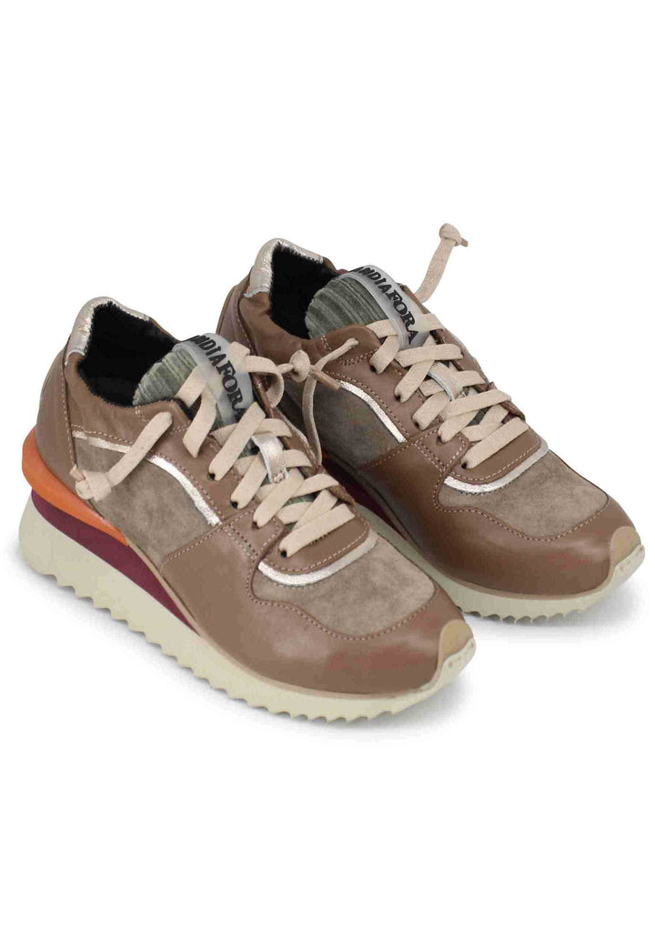 Spatarella Sneakers donna in pelle taupe con fondo zeppa Vendite Flash