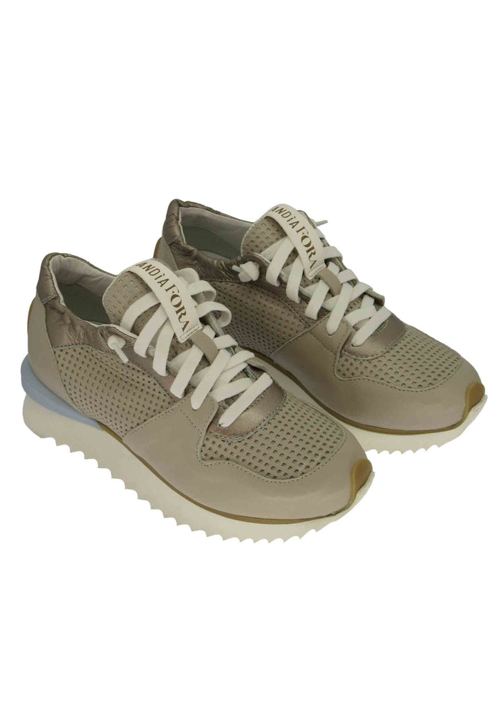Spatarella Sneakers donna in pelle taupe con suola alta il gomma Negozio