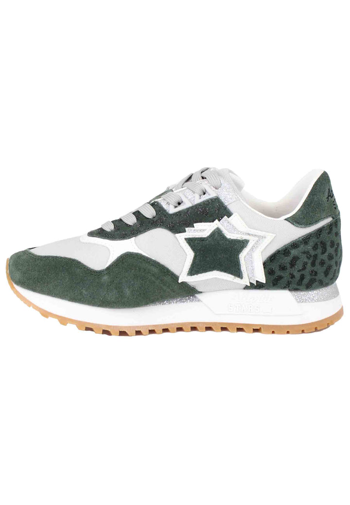 Spatarella Sneakers Ghalac donna in pelle verde e tessuto animalier con stelle in tinta Novità