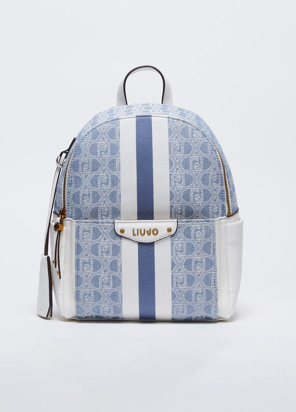 Spatarella Zaini donna jacquard in tessuto blu e bianco