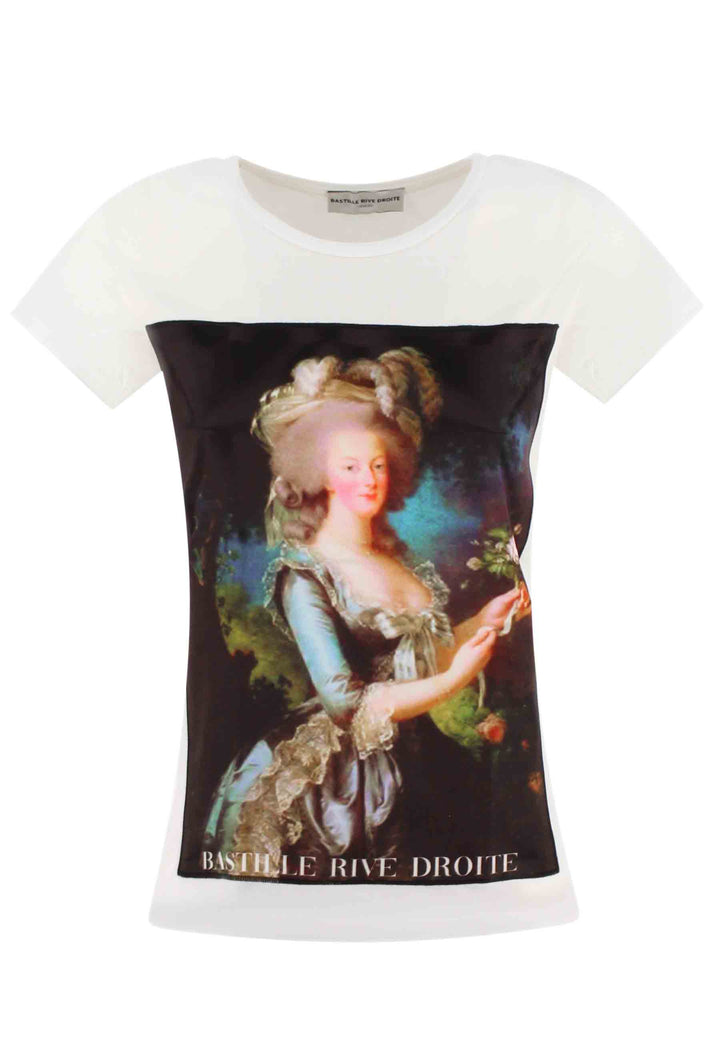 Spatarella T-shirt donna Icons in cotone bianco con stampa in seta Qualità
