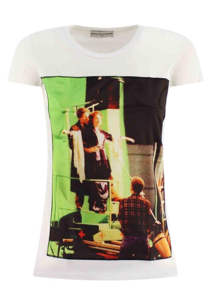Spatarella T-shirt donna Icons in cotone bianco con stampa in seta Vendita