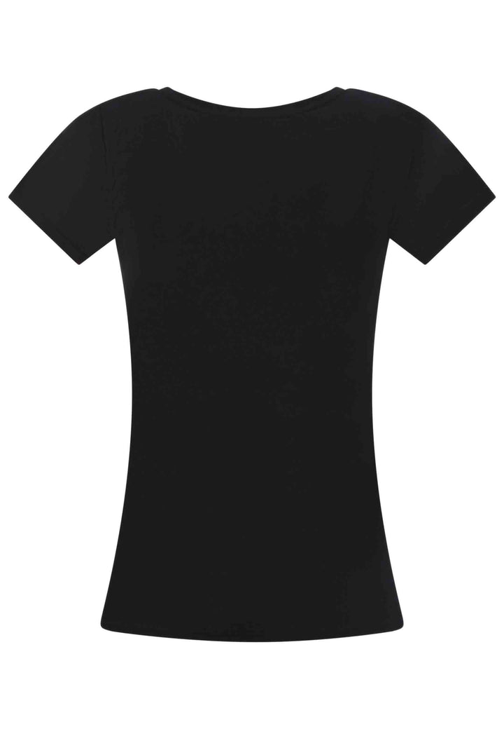 Spatarella T-shirt donna Icons in cotone nero con stampa in seta Promozione