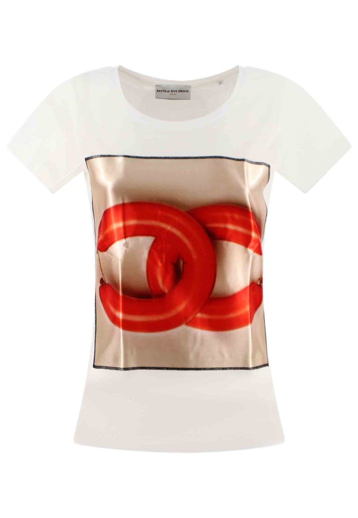 Spatarella T-shirt donna Savage in cotone bianco con stampa in seta Spedizione Gratuita