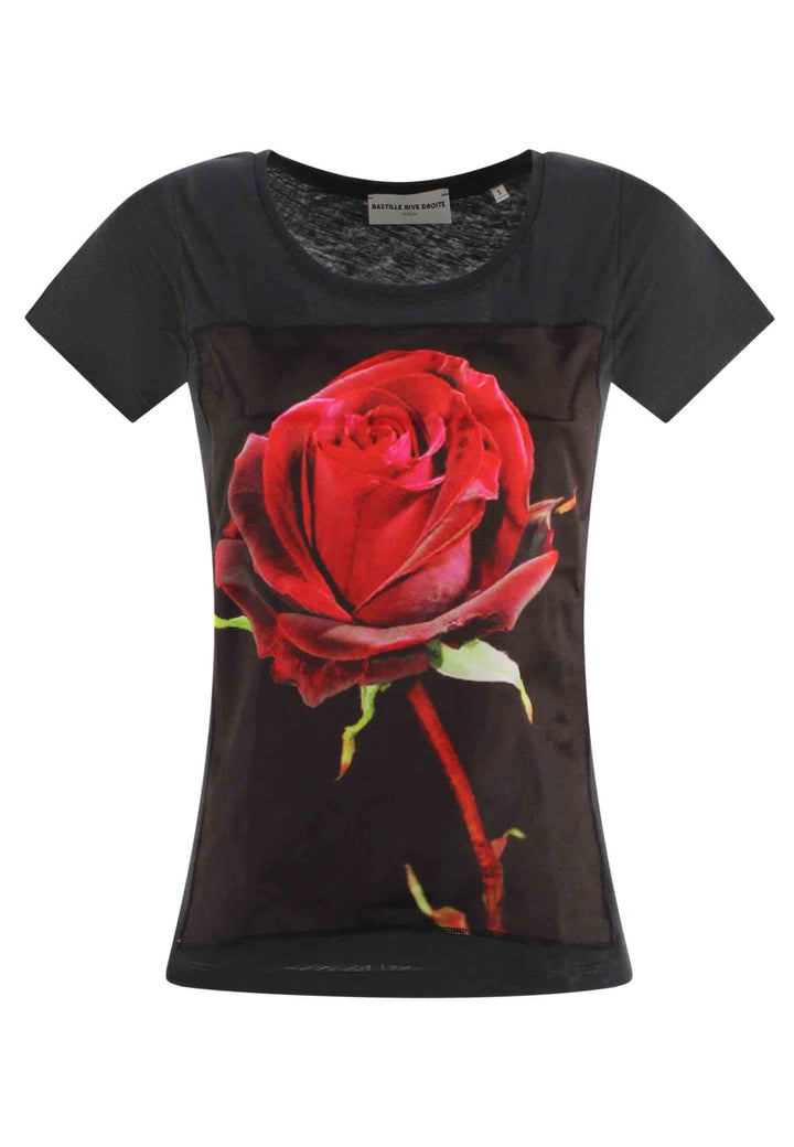 Spatarella T-shirt donna Savage in cotone nero con stampa in seta Pezzi Unici