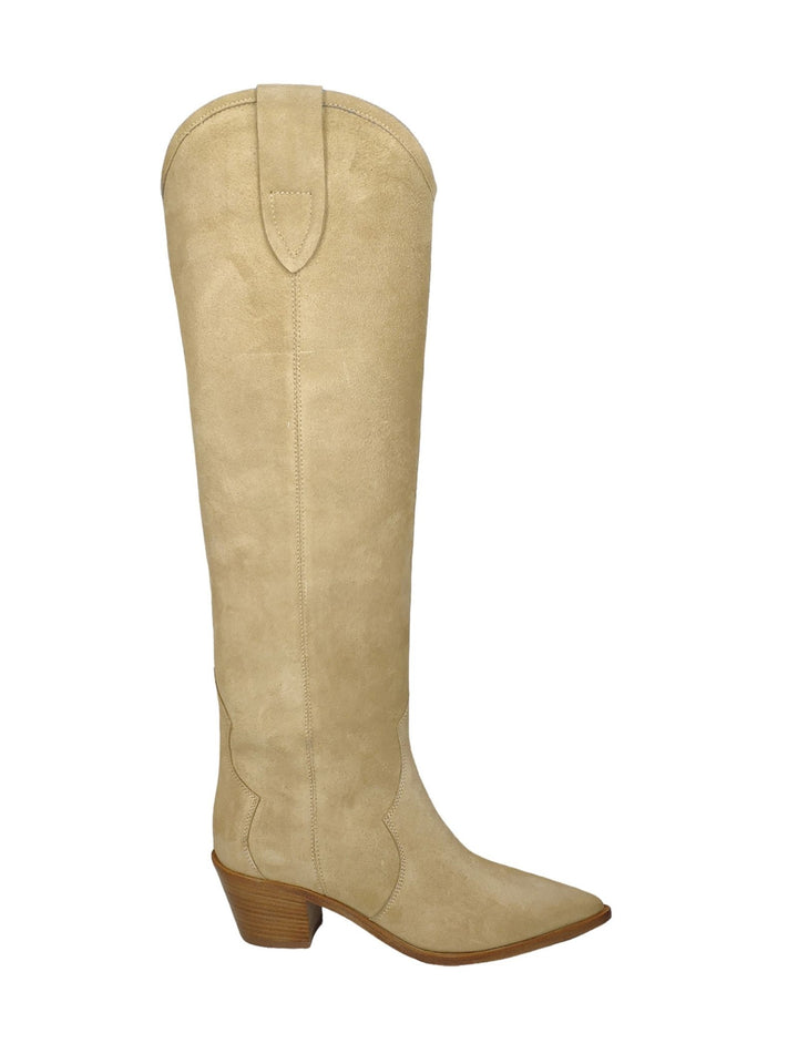 Spatarella Calzature Donna Stivali Texani In Camoscio Beige Tacco In Cuoio Soddisfazione Garantita