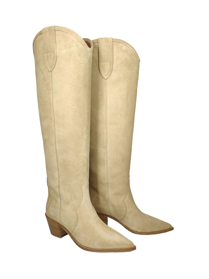 Spatarella Calzature Donna Stivali Texani In Camoscio Beige Tacco In Cuoio Soddisfazione Garantita