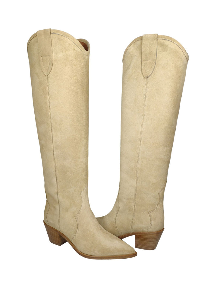 Spatarella Calzature Donna Stivali Texani In Camoscio Beige Tacco In Cuoio Soddisfazione Garantita