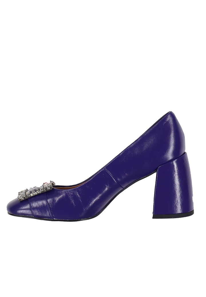 Spatarella Decollete donna in pelle lucida viola con fibbia in strass e tacco alto Adella Negozi Online
