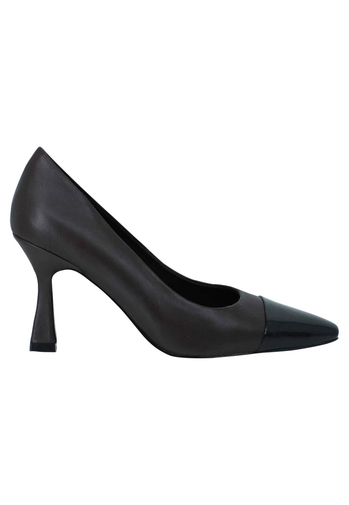 Spatarella Decollete donna in pelle marrone con puntale in pelle nero e tacco alto Acquista Ora