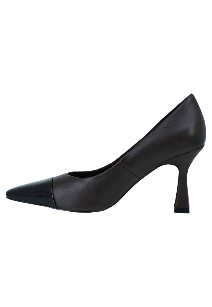 Spatarella Decollete donna in pelle marrone con puntale in pelle nero e tacco alto Acquista Ora