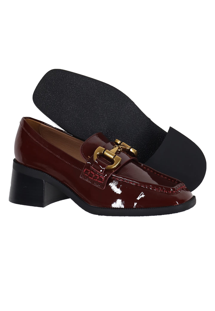 Spatarella Mocassini donna in pelle bordeaux lucida con morsetto in oro Tiana Fino Al -60%
