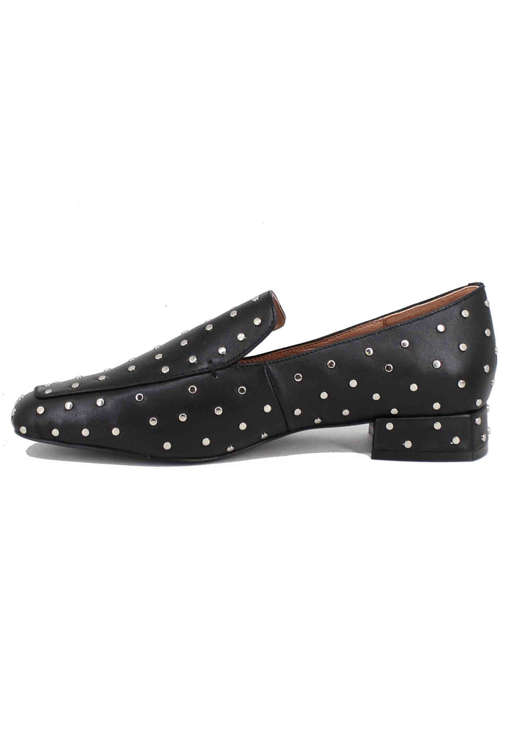 Spatarella Mocassini donna in pelle nera con borchie argento Lillian Shopping Online