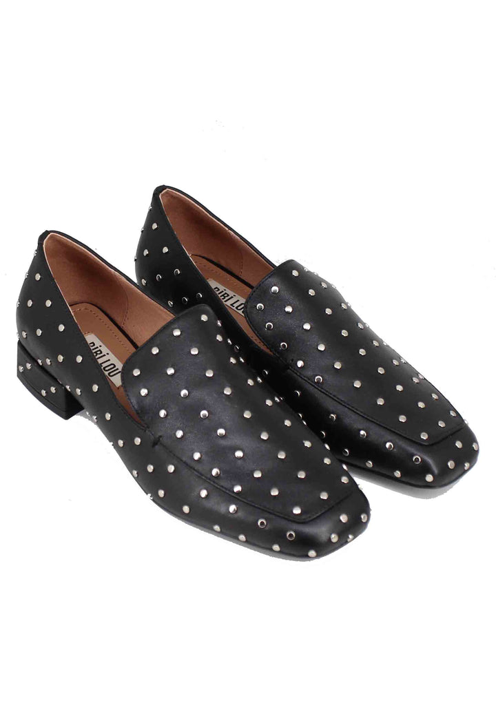 Spatarella Mocassini donna in pelle nera con borchie argento Lillian Shopping Online