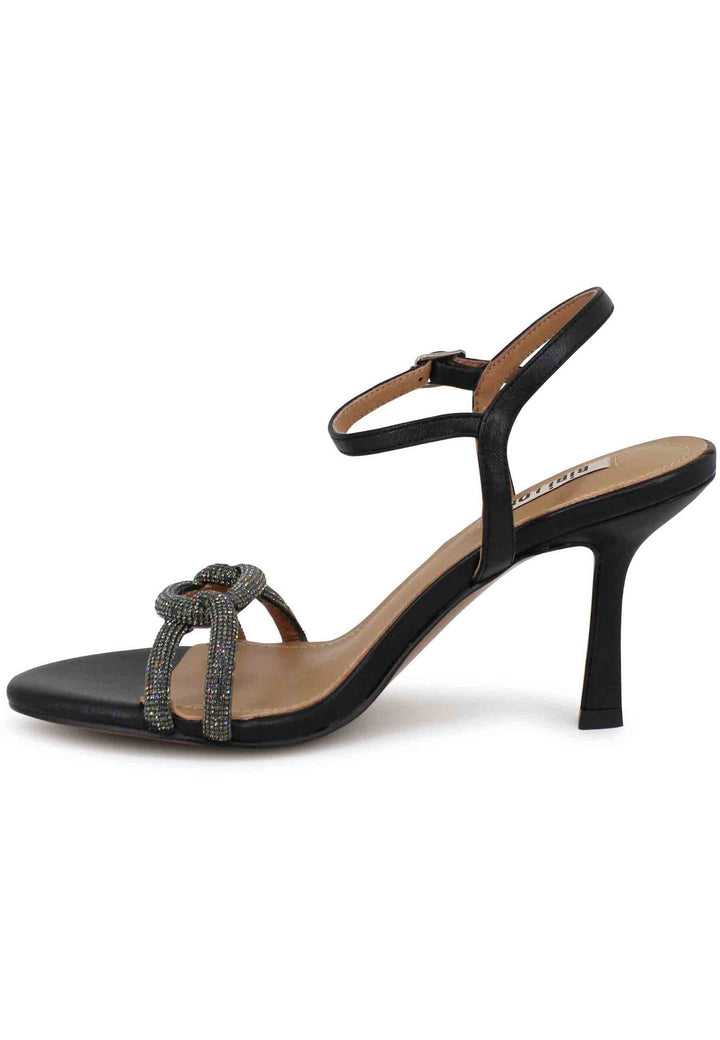 Spatarella Sandali donna Katia in pelle nera tacco alto con strass e cinturino alla caviglia Prezzo Ridotto