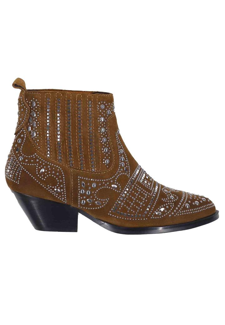 Spatarella Stivaletti texani donna in camoscio cuoio con borchie e tacco basso Soho Offerta