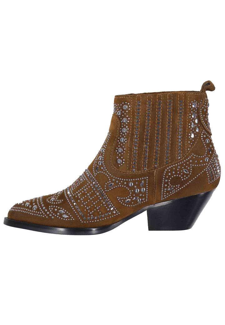 Spatarella Stivaletti texani donna in camoscio cuoio con borchie e tacco basso Soho Offerta