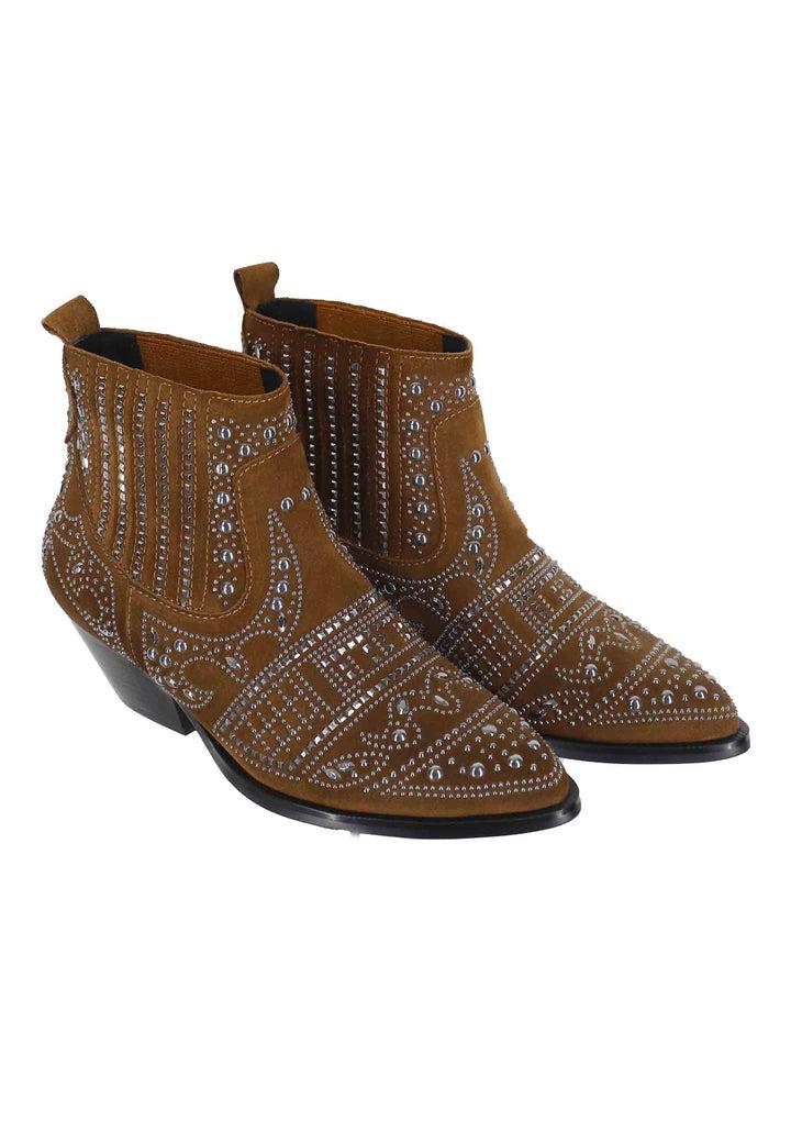 Spatarella Stivaletti texani donna in camoscio cuoio con borchie e tacco basso Soho Offerta