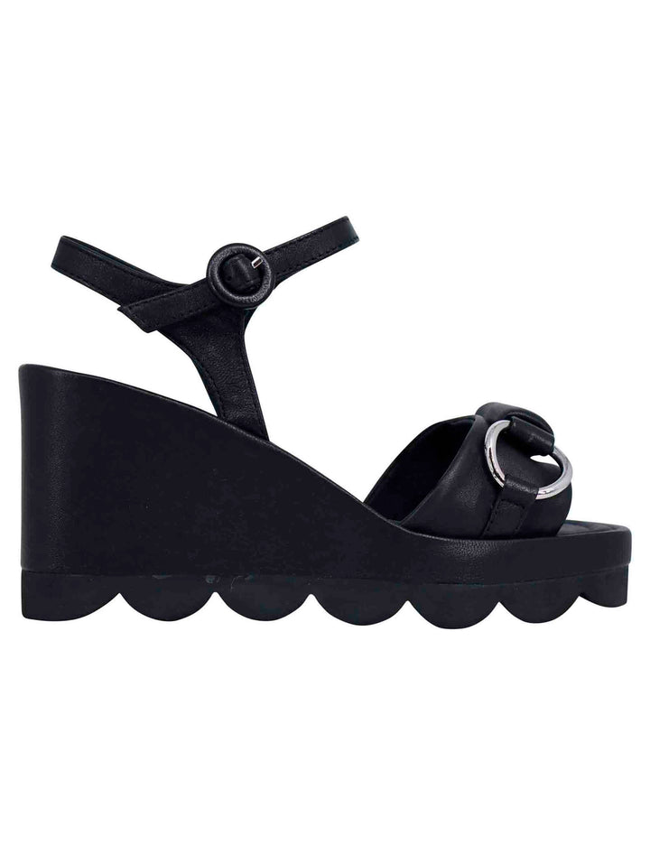 Spatarella Sandali donna in pelle nera con zeppa alta e cinturino alla caviglia Hotsell