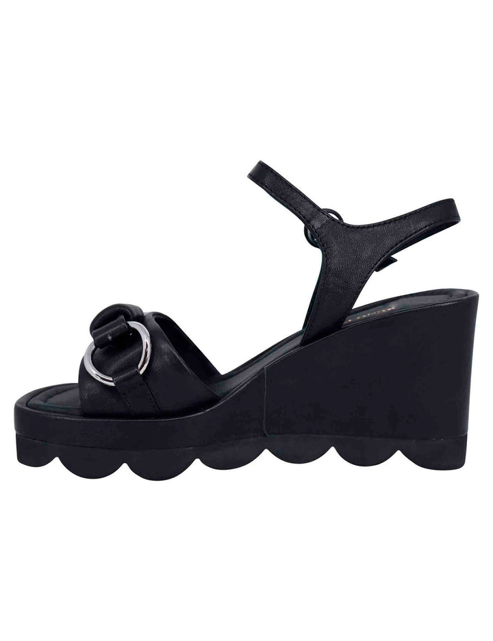 Spatarella Sandali donna in pelle nera con zeppa alta e cinturino alla caviglia Hotsell