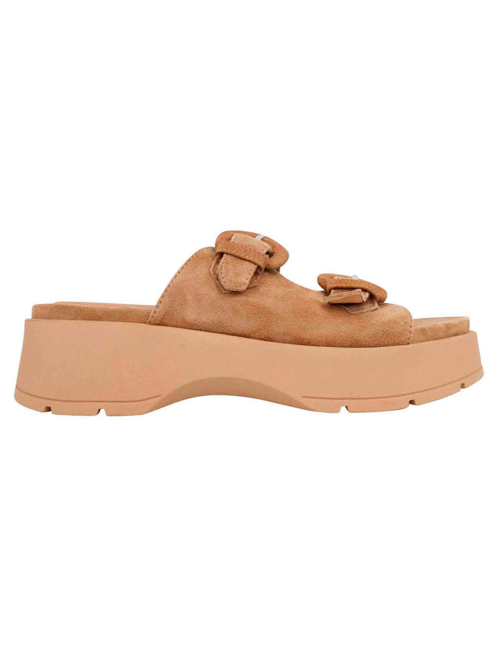 Spatarella Sandali donna in camoscio beige con suola in gomma alta e fibbie Vendita Calda