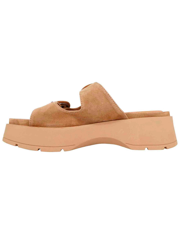 Spatarella Sandali donna in camoscio beige con suola in gomma alta e fibbie Vendita Calda
