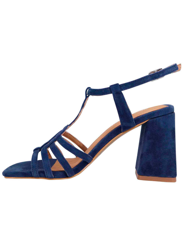 Spatarella Sandali donna in camoscio blu con tacco alto e punta quadra Vendita Economica