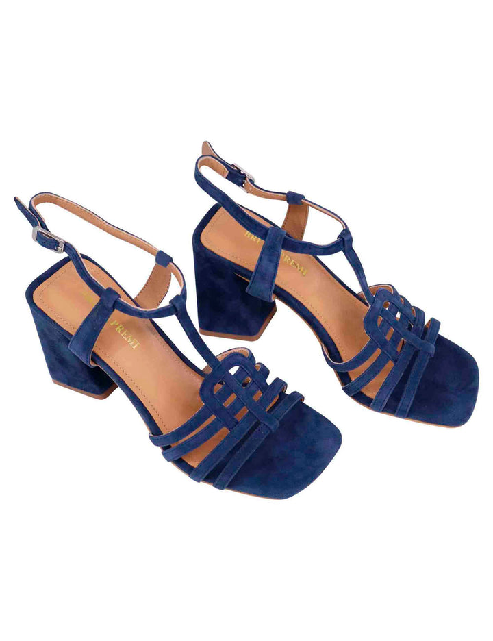 Spatarella Sandali donna in camoscio blu con tacco alto e punta quadra Vendita Economica