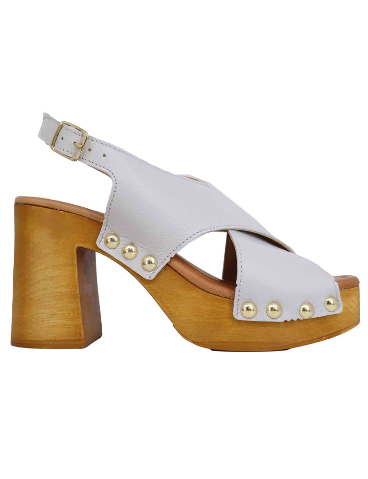 Spatarella Zoccoli slingback donna in pelle bianca con fibbie oro e tacco alto I Più Venduti