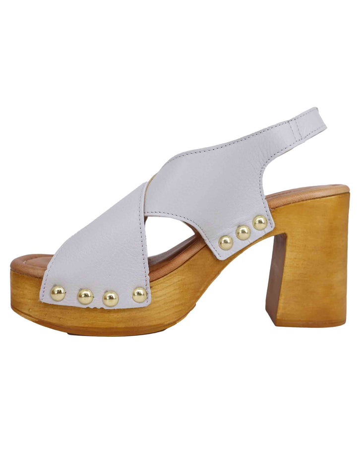Spatarella Zoccoli slingback donna in pelle bianca con fibbie oro e tacco alto I Più Venduti