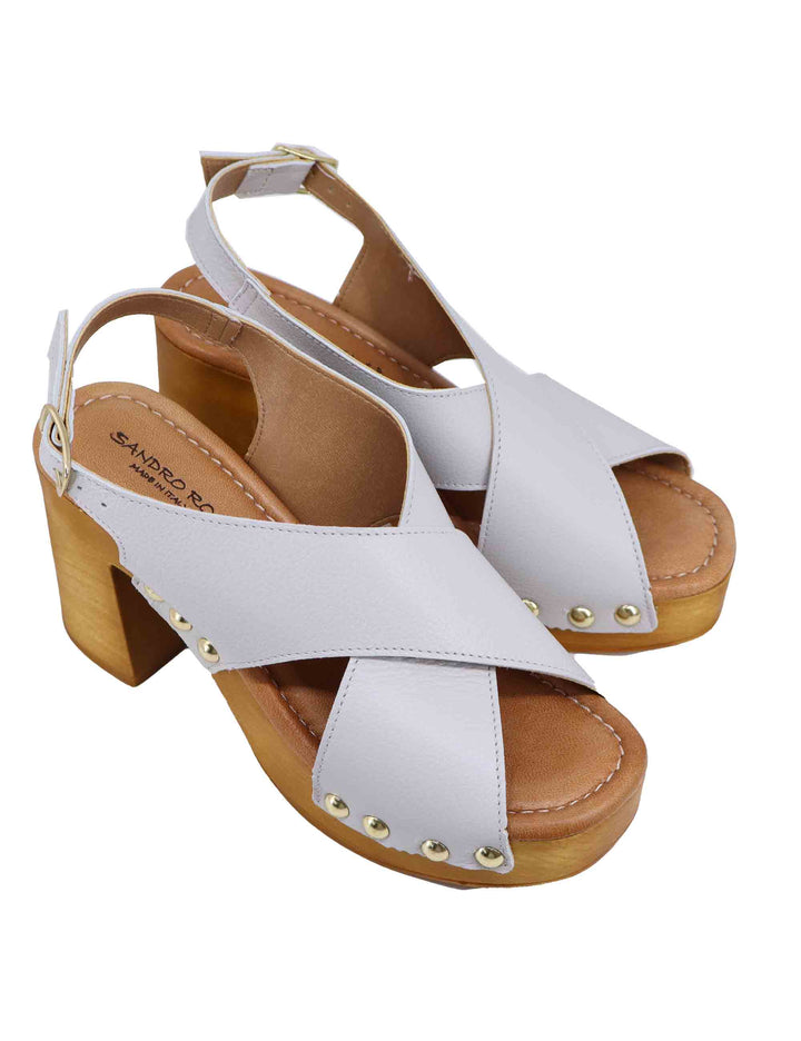Spatarella Zoccoli slingback donna in pelle bianca con fibbie oro e tacco alto I Più Venduti