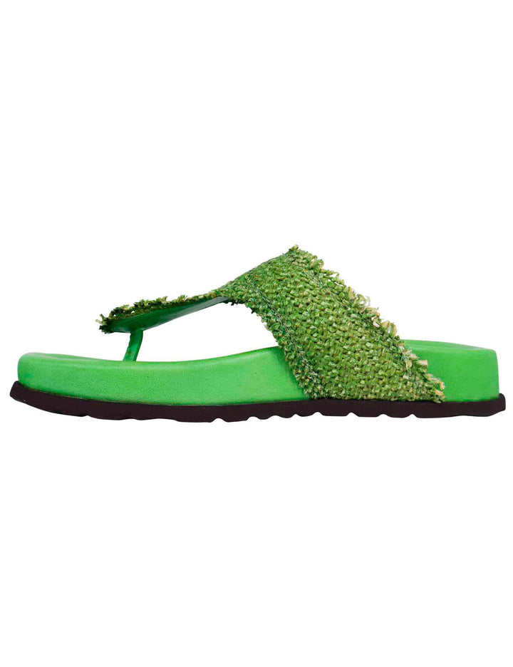 Spatarella Sandali infradito donna in rafia e pelle verde con fussbett alto Vendite Flash