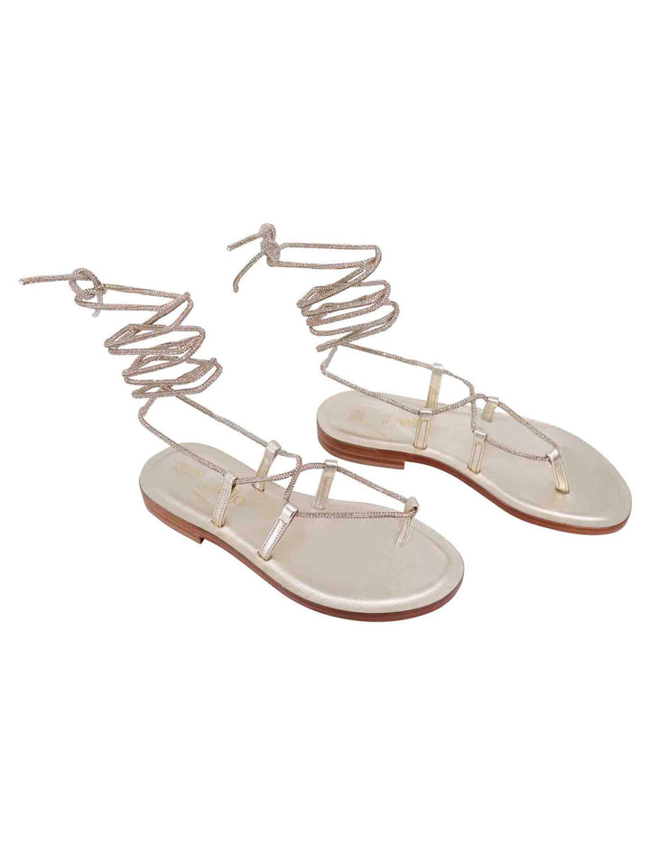 Spatarella Sandali flat infradito donna in strass platino con lacci alla schiava Negozio