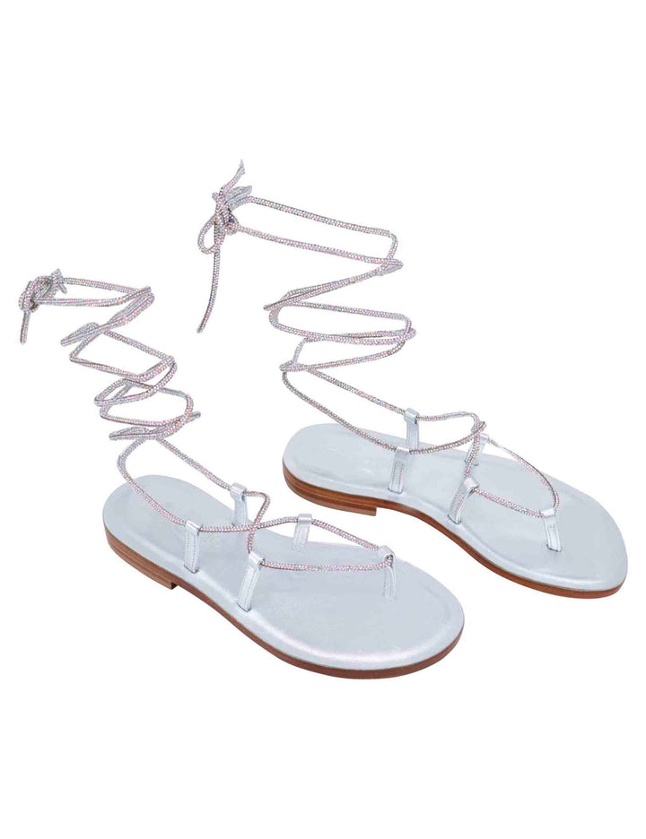 Spatarella Sandali flat infradito donna in strass argento con lacci alla schiava In Saldo