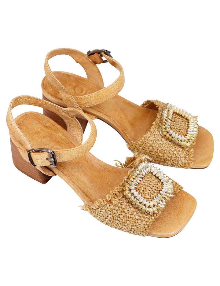 Spatarella Sandali donna in rafia naturale con strass e cinturino alla caviglia Nuova