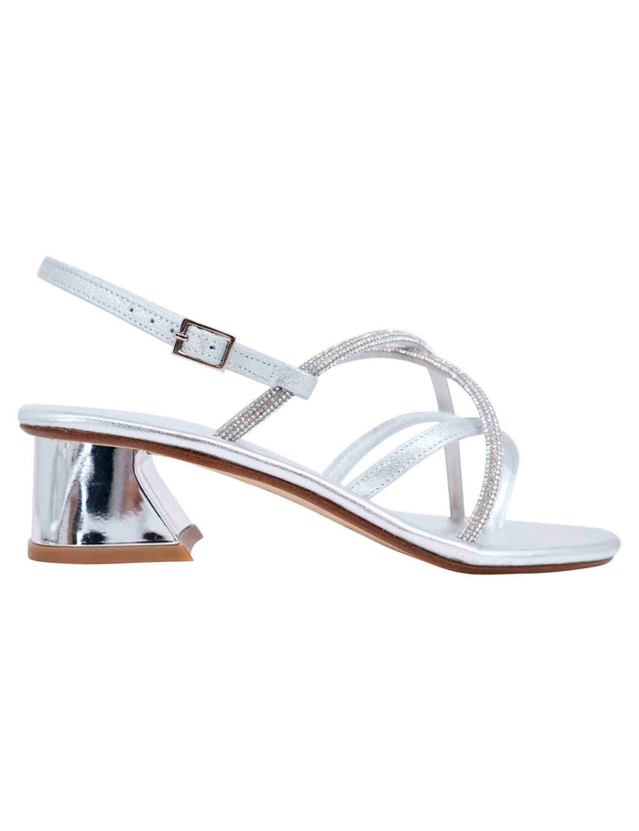 Spatarella Sandali slingback donna in strass argento con tacco gioiello Moda